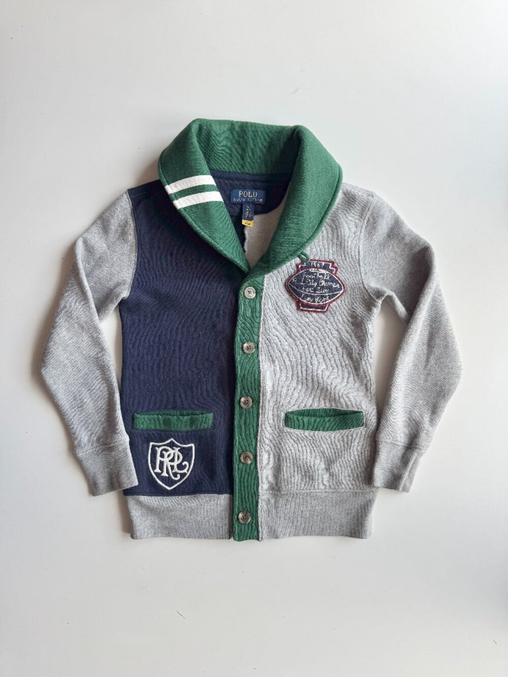 Boys' POLO RALPH LAUREN Football Cotton Fleece Sweatshirt Cardigan, Size S (8)
